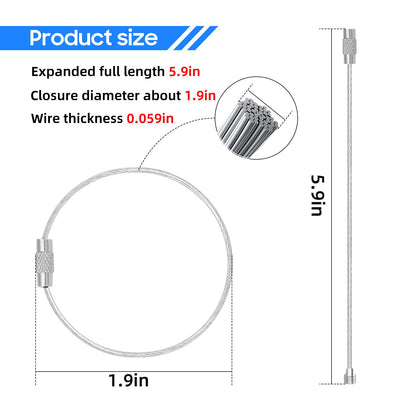DFTOA-30 Pack 6 inch Extendable Wire Keychain Cable/Luggage Tags/Loops Holder/ID Tag Keeper, Silver Cable Key Ring