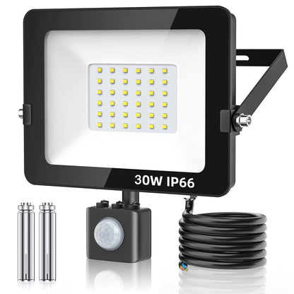 Totofac Motion Sensor Outdoor Security Light, 30W LED Floodlights with PIR Sensor, IP66 Waterproof Motion Sensor Outdoor Wall Light for Garden, Backyard, Garage, Doorways,6000K Daylight White