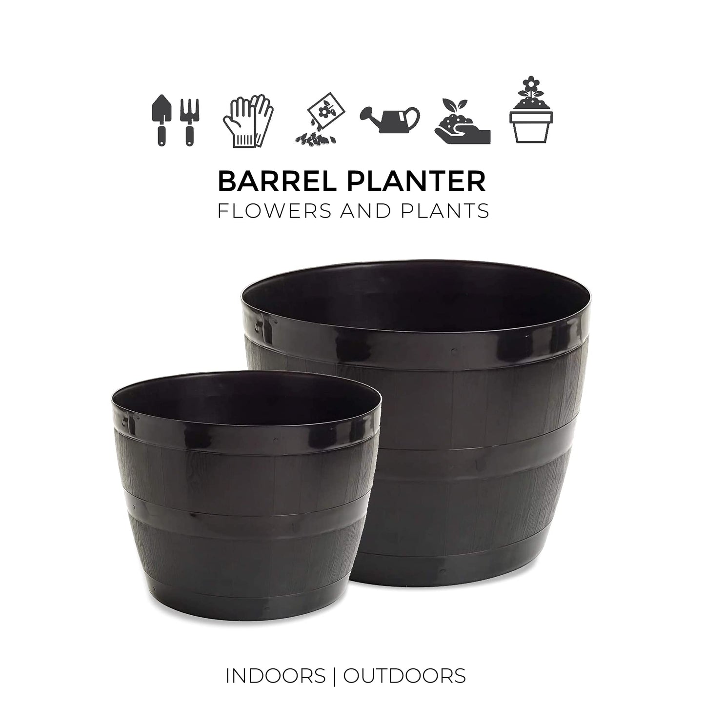 Straame Plant Pot Tub, 50 Liters Gardening Flower Pots - Indoor Or Outdoor Planter - For Multi-Purpose - Makes Your Living Space Bloom (Black Barrel Plantar Large- 45x33x34 cm)