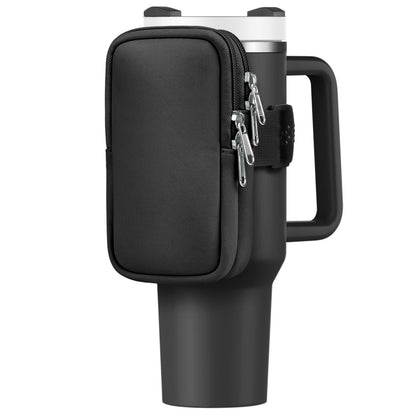 Water Bottle Pouch For Stanley Cup 40oz 30oz, Running Water Bottle Bag for Cards, Keys, Phone, Gym Accessories For Men Women, Travel Tumbler Mug Pouch Compatible With Stanley, Simple Modern(Black)