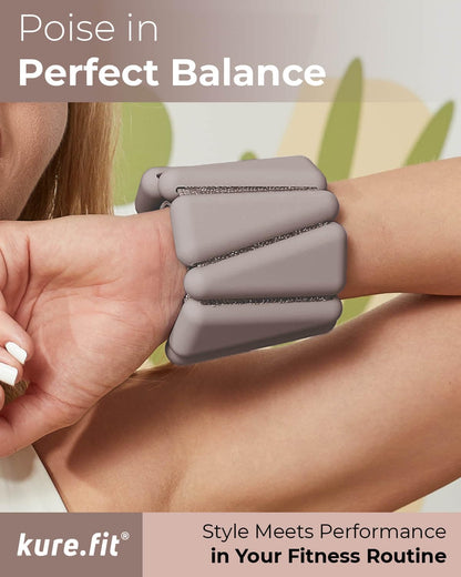 kure.fit Weighted Bangles | Adjustable Wrist and Ankle Weights for Women 1LB Each (Set of 2) | Ankle Weights for Yoga, Pilates & Walking | Leg & Arm Weights for Men | Home & Gym Workouts | Taupe