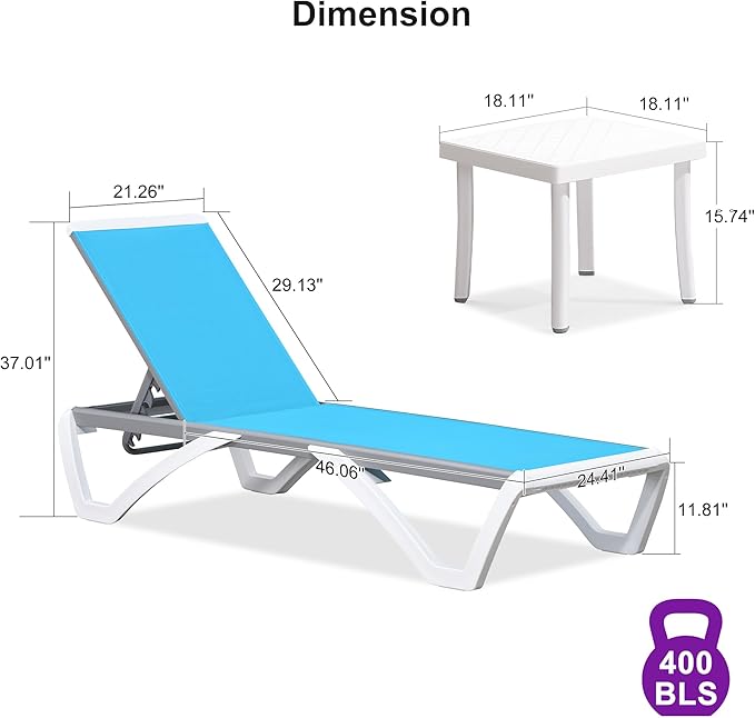 PURPLE LEAF Patio Chaise Lounge Chair Set of 3 Outside Aluminum Plastic