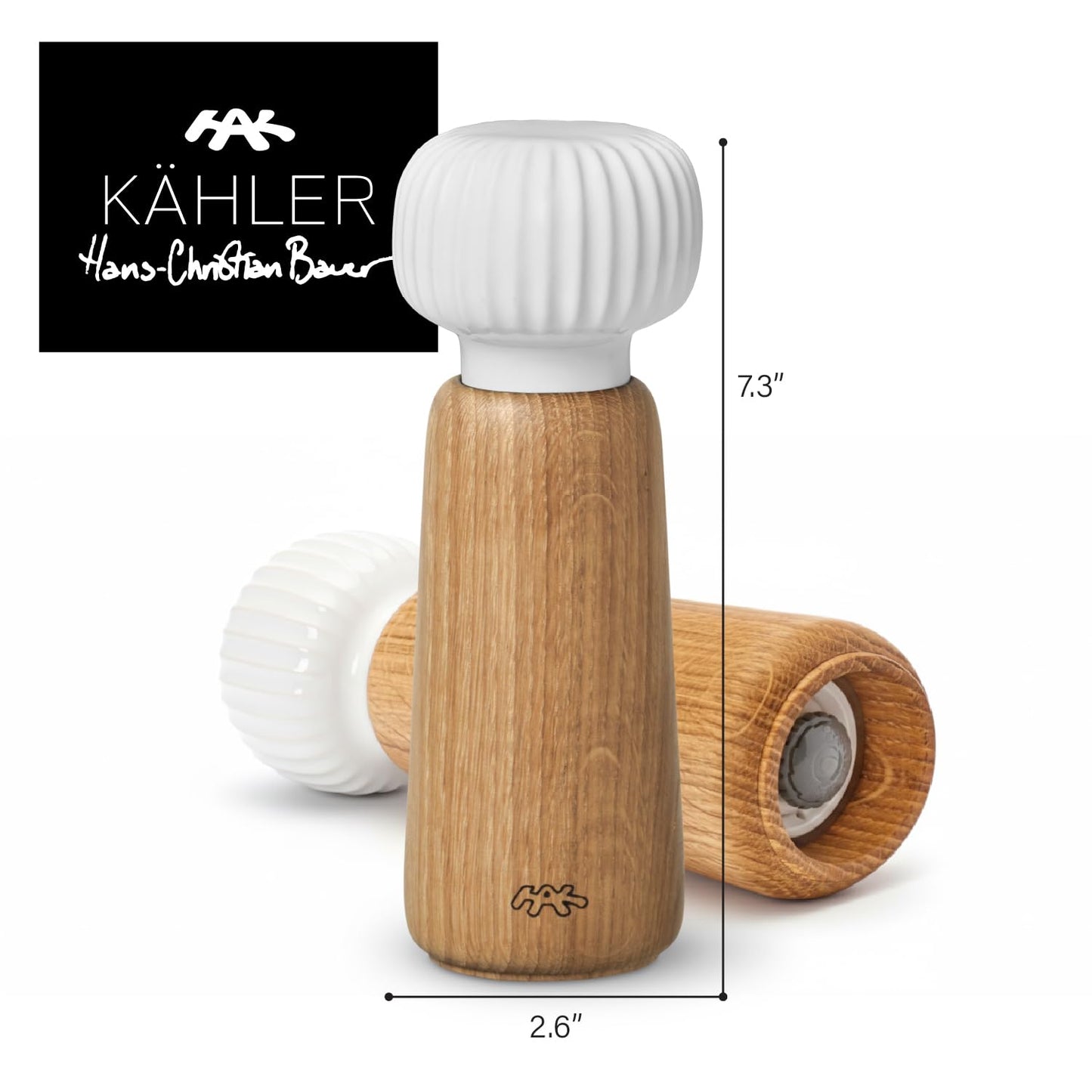 Kahler Hammershoi Grinder | Ceramic and FSC Oak | White | 7.1 Inch