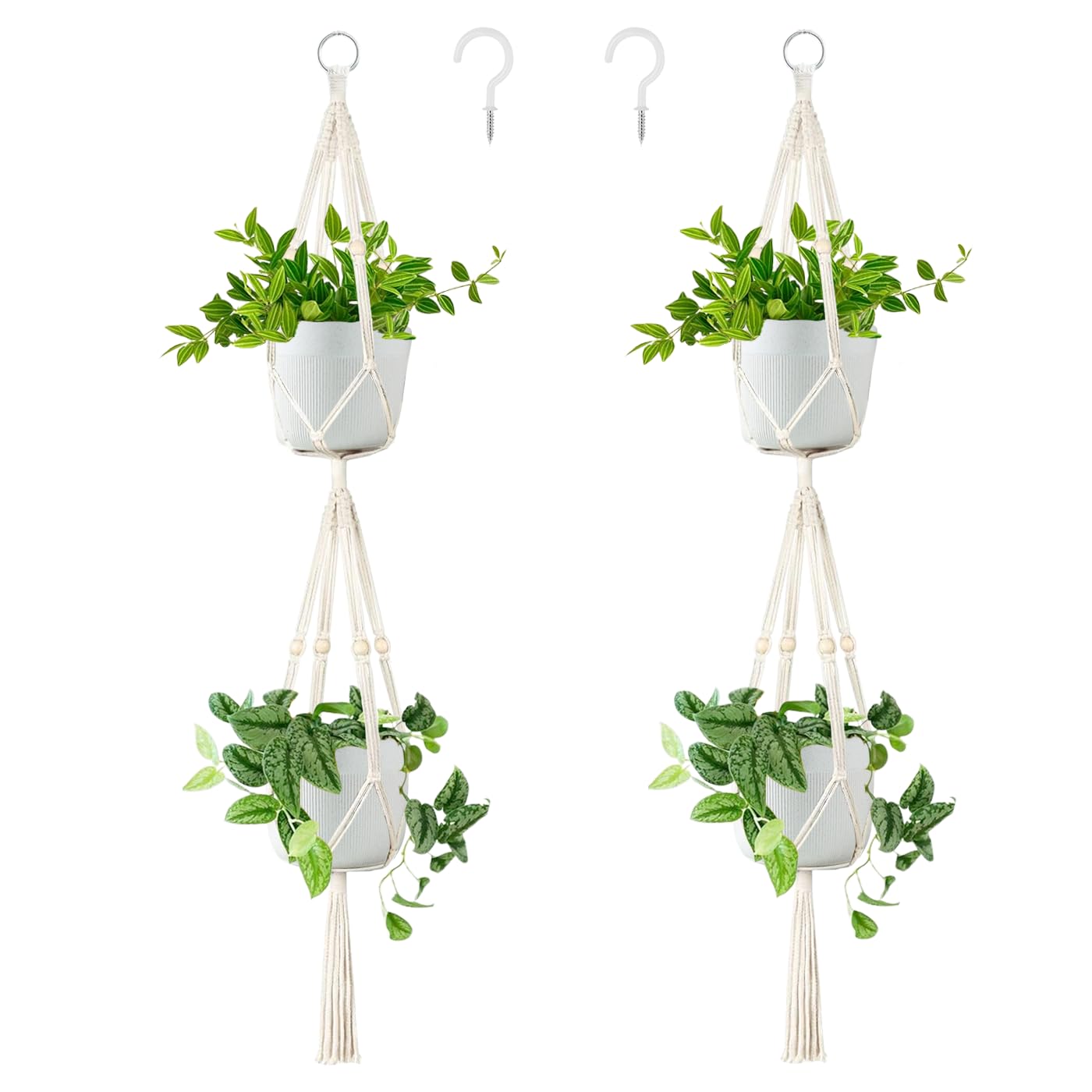 Belit 2 Pack Double Macrame Plant Hangers 2 Tier Hanging Planter Basket Decorative Flower Pot Holder Rope for Indoor Outdoor Home Decor 51 Inch