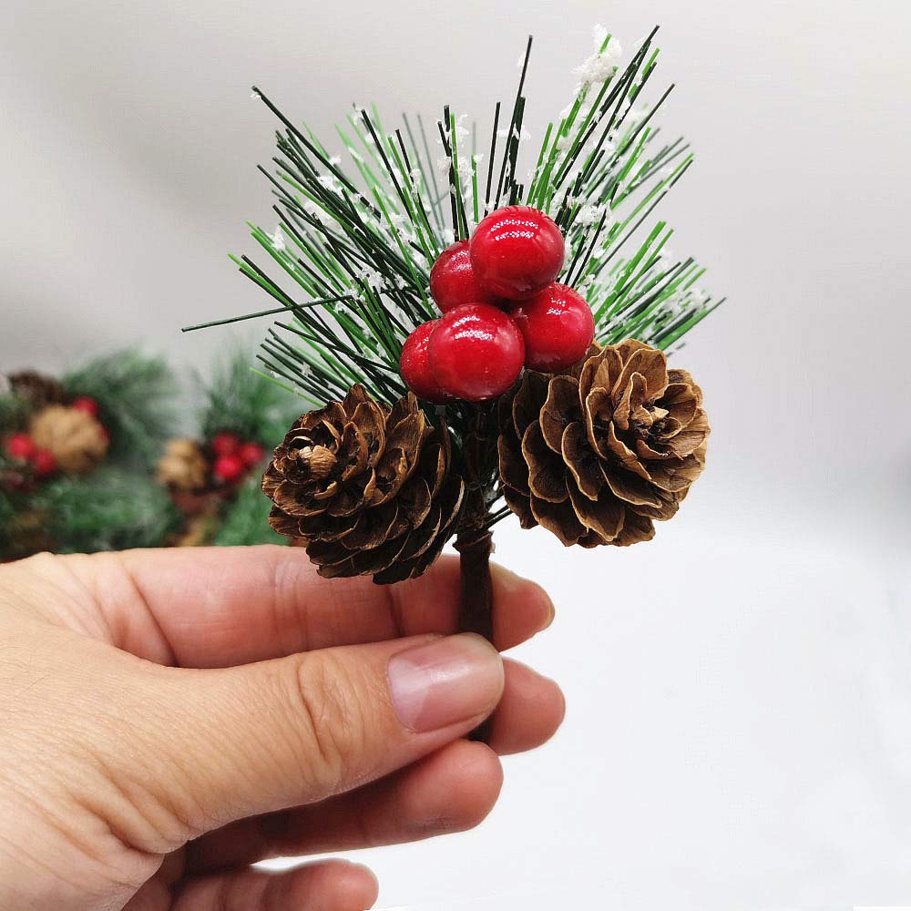20 PCS Snow Covered Pine Needles Branches with Red Berry Stems Mini Pinecone Picks for Crafts Holiday Wreath Christmas Tree Ornaments Decor by Baryuefull