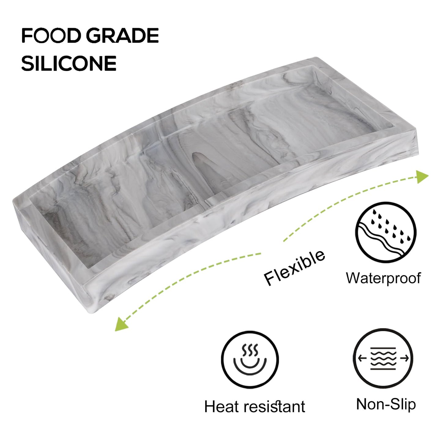 Silicone Bathroom Vanity Tray Dish Soap Holder Sink Organizer, Marble Grey