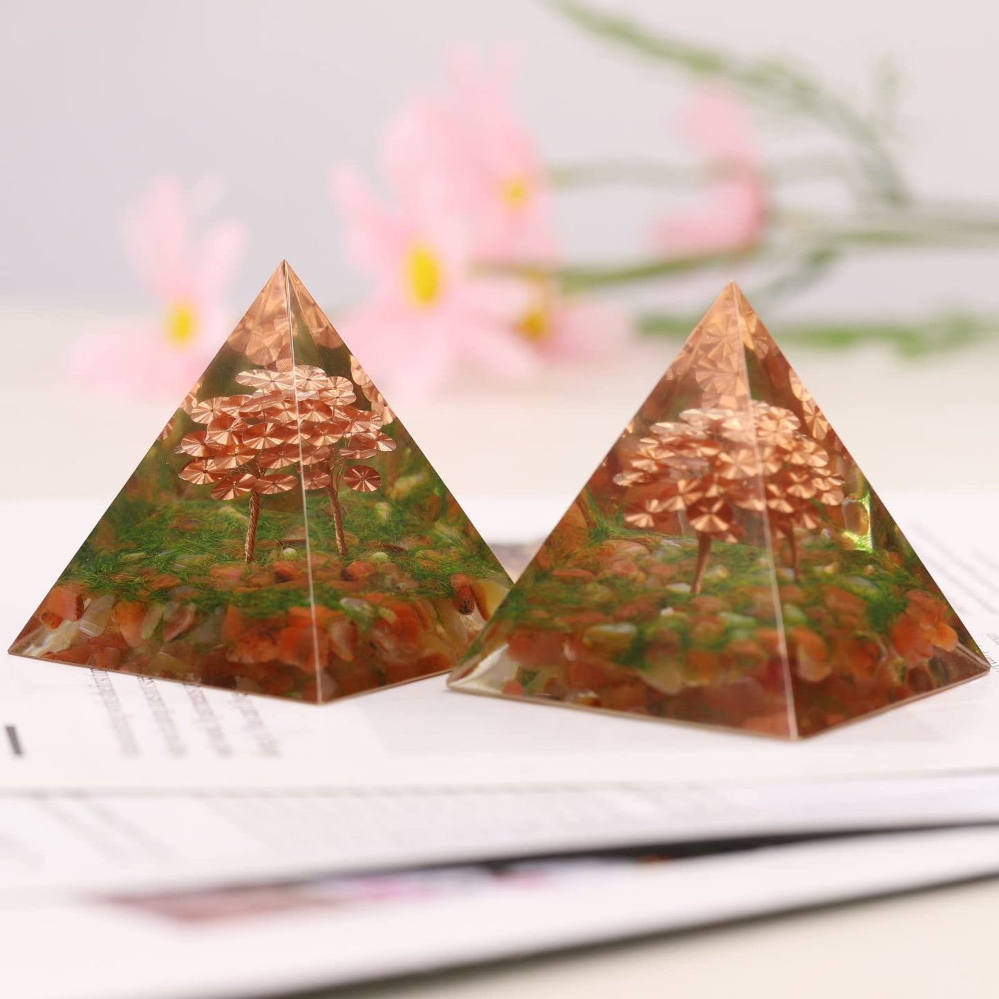 mookaitedecor Carnelian Crystal Orgone Pyramid with Copper Wire Tree of Life, Healing Stones Orgonite Energy Generator for Protection Meditation Home Decor