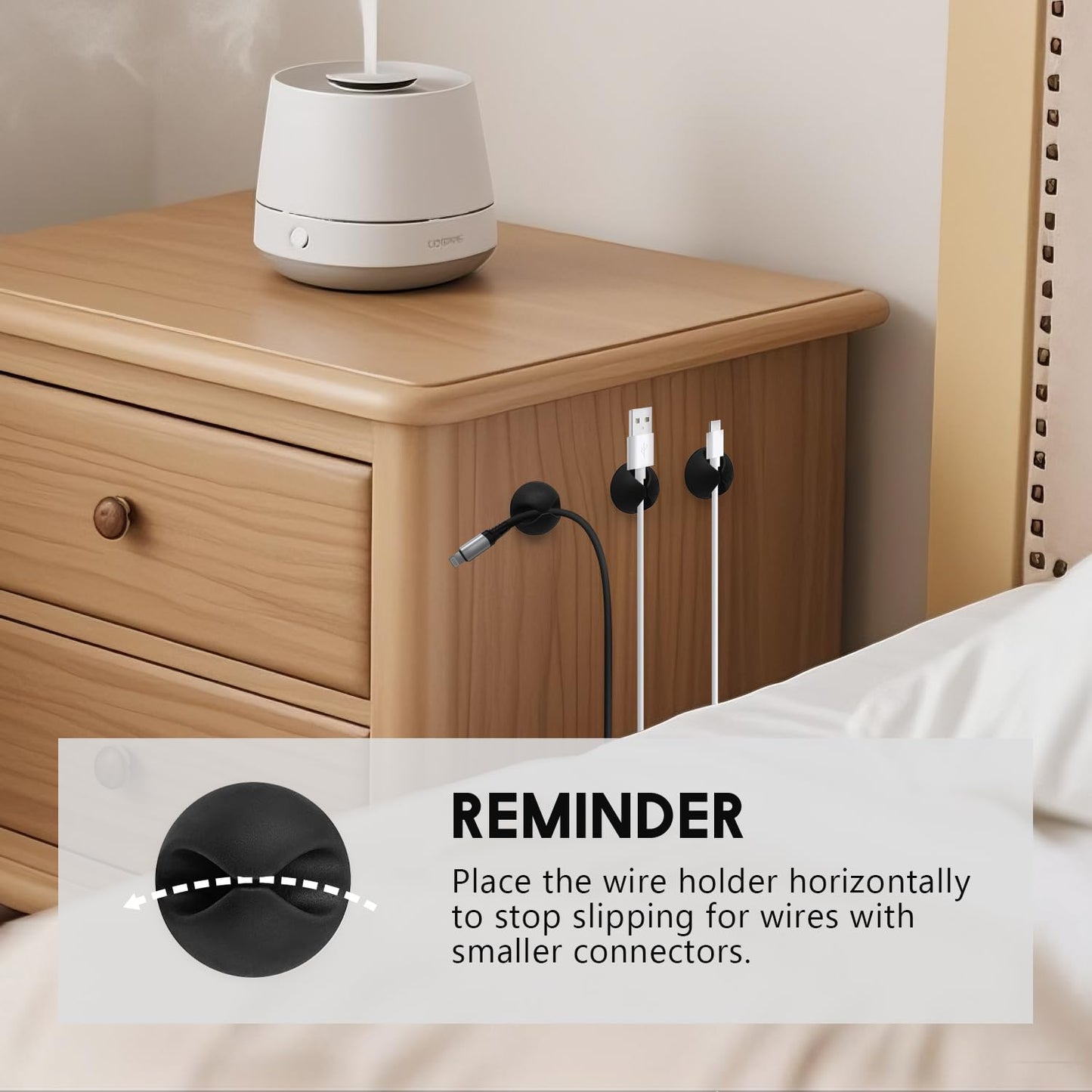 SmiLife Cable Clips Phone Cord Holder, Charger Cord Organizer, Cable Management Clips for Nightstand, Car, Office, Black 9 PCS