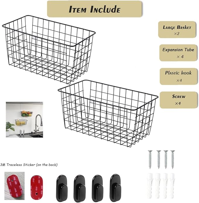 2 Pack【Extra Large】Hanging Kitchen Basket, Wire Storage Basket,