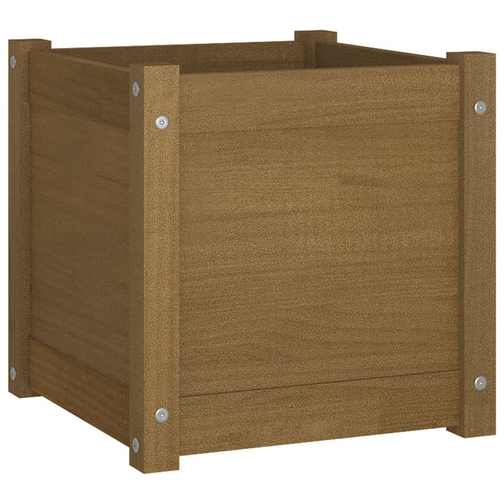 ZXQVLMRS Square Garden Planter Box, 15.7 Inch Solid Pinewood Flower Pot for Outdoor Patio, Backyard, Deck, and Indoor Home Decor, Honey Brown Stained Finish
