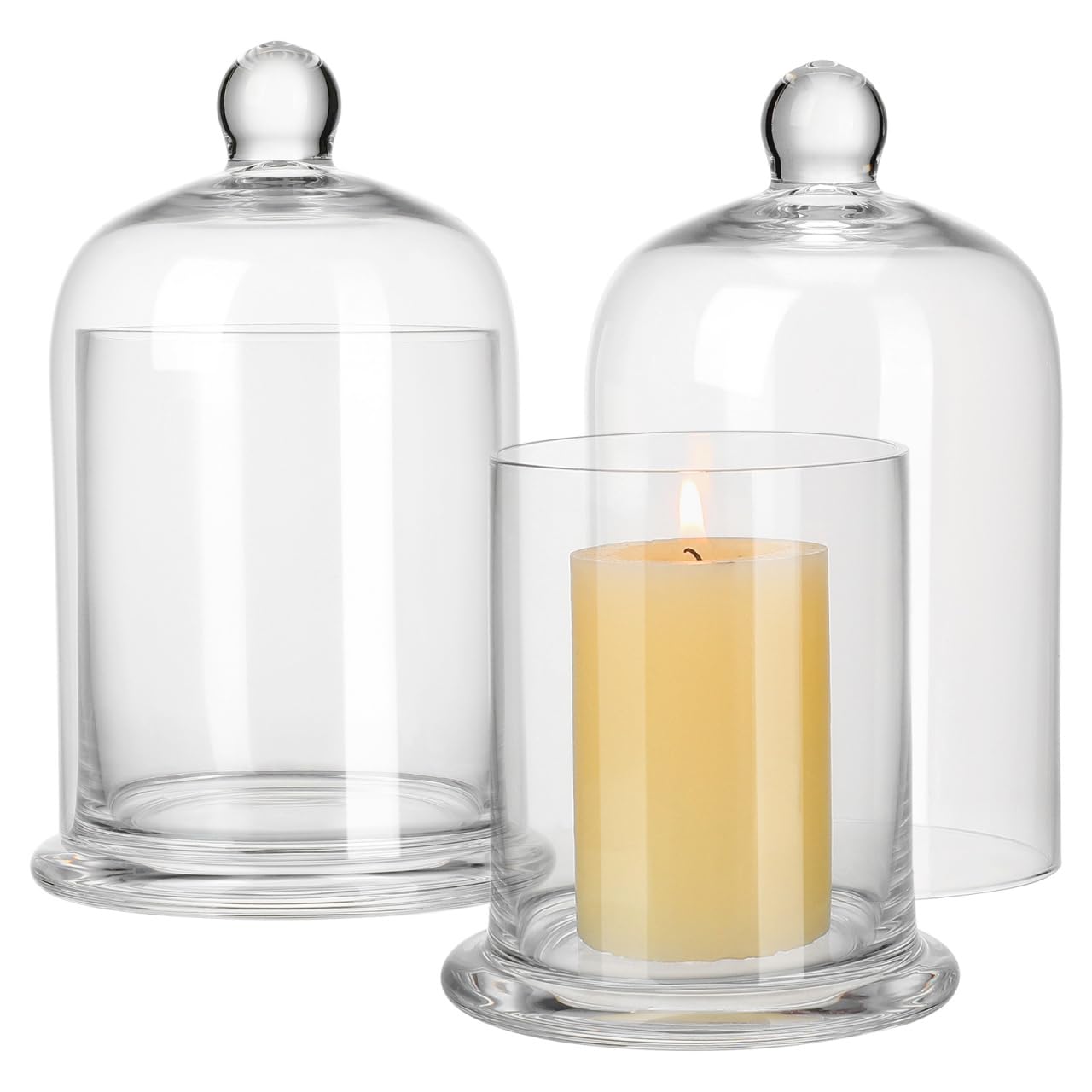 iplusmile 2 Pack Hand Blown Glass Candle Holder for Pillar Candles, 6.2 Inch Bell Jar Cloche Candlestick for Wedding Table Centerpiece, Clear Votive Cup for Party Home Decor