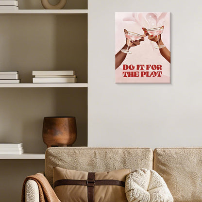 BIQRP Pink Cheers Bar Cart Wall Art - Cute Cocktail Bar Party Wall Decor - Do It for The Plot Artwork for Home Living Room Kitchen