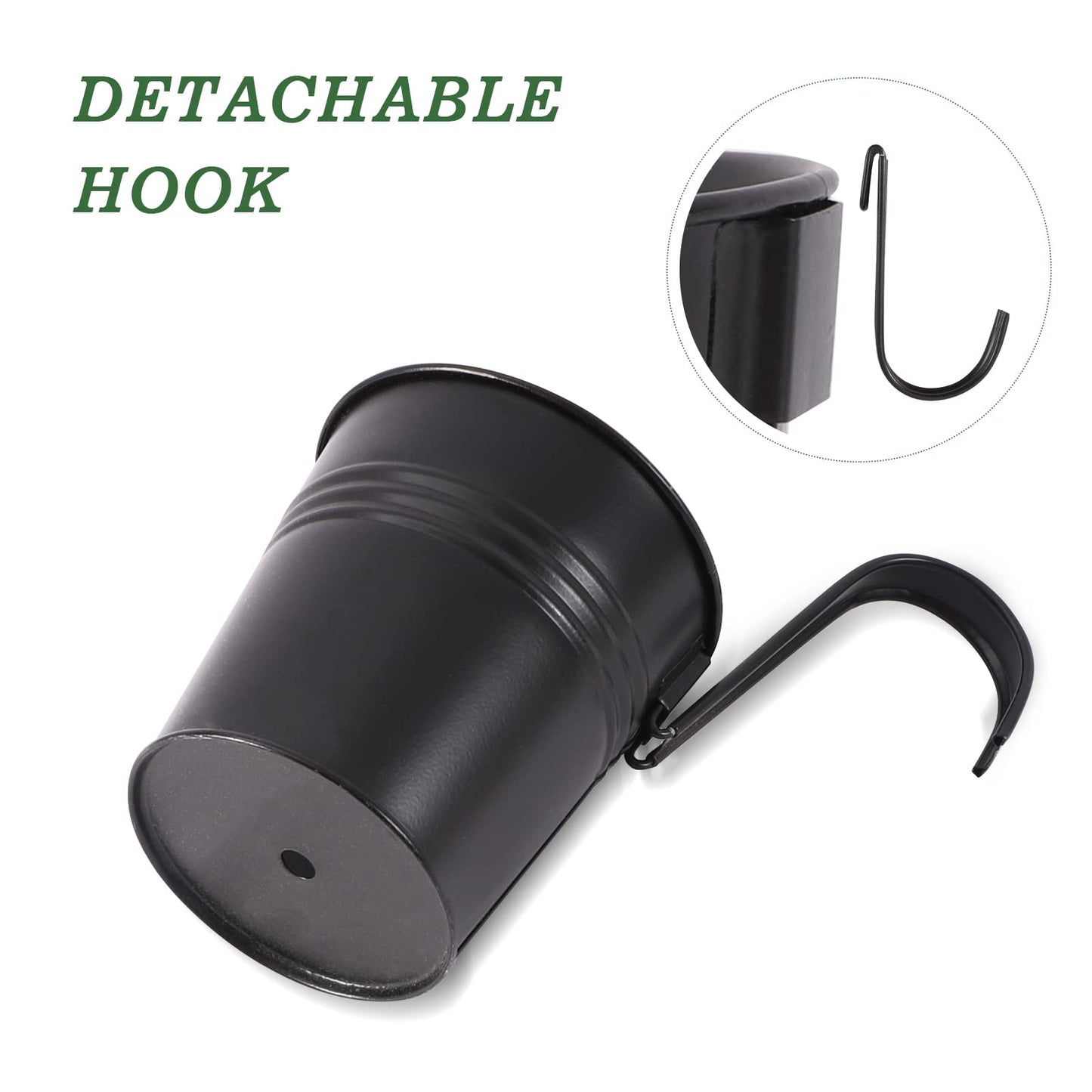 HowRU Metal Iron Flower Pots for Railing Fence Hanging Bucket Pots(5 Pcs) and Hanging Flower Pots Metal Iron Bucket Planter(10 Pcs) (Black)