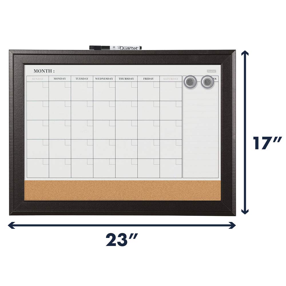 Quartet Combination Magnetic Whiteboard Calendar & Corkboard, 17" x 23" Combo Dry Erase White Board & Cork Bulletin Board, Message Board, Black Frame (79275)