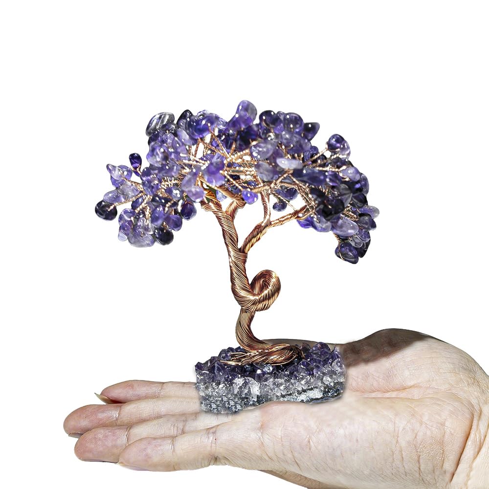 Natural Crystal Tree with Amethyst Cluster Base Tree of Life Home Decor for Shelf Bedroom Birthday Gifts Sister Gift Cute Home Office Decor Purple Crystal Crafts Housewarming Present