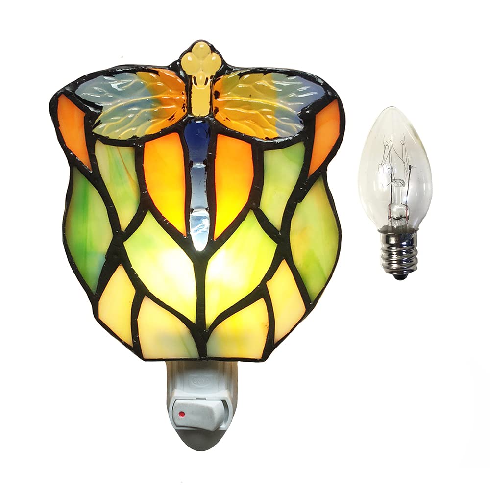DUONAYU Stained Glass Dragonfly Night Light, Suitable for Bedroom, Corridor, Bathroom, Children's Room,This Would Make a Great Gift for a Birthday, Christmas, Anniversary.DYM9013
