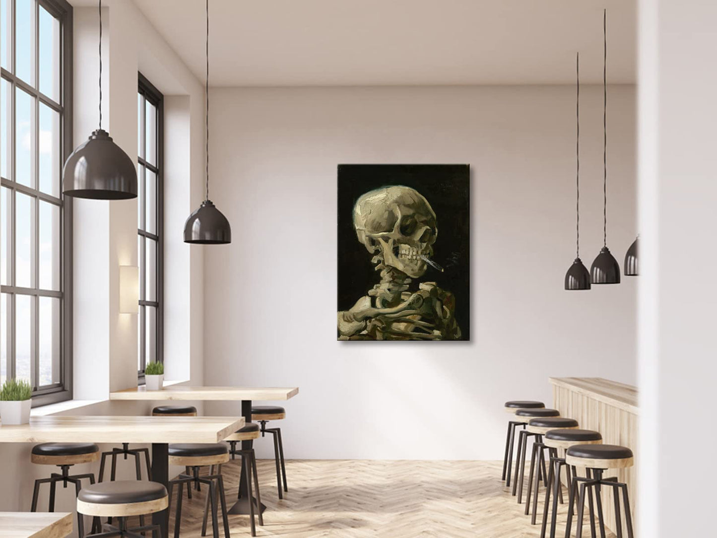 Wieco Art Skull of a Skeleton with Burning Cigarette, 1886 by Vincent Van Gogh Canvas Wall Art for Home Decor and Wall Decor Post-impressionism Canvas Prints Pictures Artwork