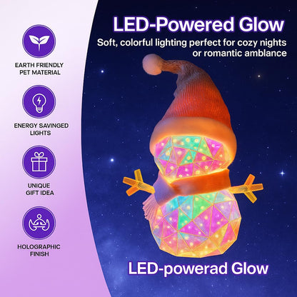Aladdinas LED Teddy Bear Night Light, Holographic Iridescent Design, Nursery Decor Display Box with Ribbon (Snowman, Christmas)