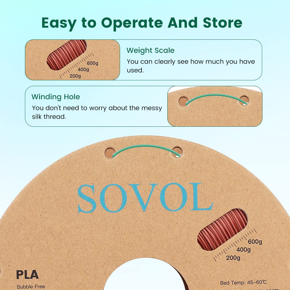 Sovol PLA Filament Silk Tri Color Co-Extrusion 1.75mm, 3D Printer Filament 1kg/ 2.2lbs, Shiny Silk Bronze Purple Green 3 in 1 Coextrusion PLA Material +/-0.03mm
