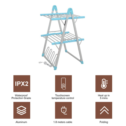 SHARNDY Electric Heated Clothes Drying Rack,Foldable Heated Garment Dryer with Timer Shut-Off Laundry Rack for Clothes Shoes Socks,Aluminum Alloy,Blue,Plug & Play,(39.37x25.98x23.82in)