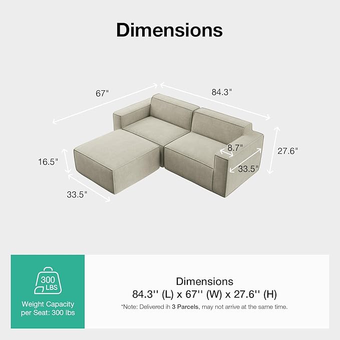 Novilla 84.3" Modular Sectional Sofa, No Assembly Cloud Sectional Couch