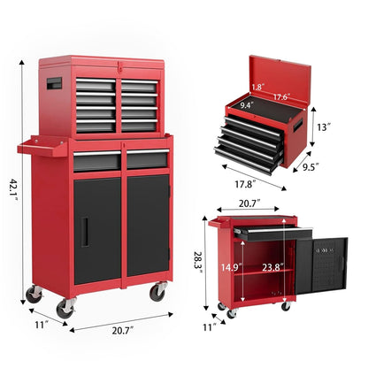 Trygoal Tool Chest, 5-Drawers Rolling Tool Storage Cabinet with Lockable Wheels, Detachable Top, Adjustable Shelf & Locking Mechanism, Multifunctional Tool Cart for Garage Warehouse, Red