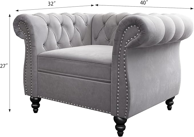 2 Piece Living Room Set, Velvet Chesterfield Sofa Couch Chair