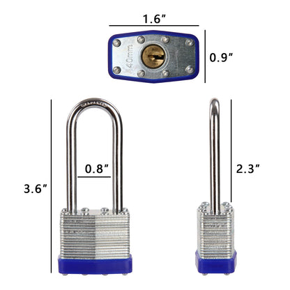 SEPOX® 2PCS Heavy Duty Padlock Keyed Alike, 2-3/8" Extra Long Shackle, 40MM 1-9/16" Laminated Steel Lock Body, Ideal for Gym Locker, Sheds, Gate, Warehouse, Tool Box, Hasp (4 Keys Same)