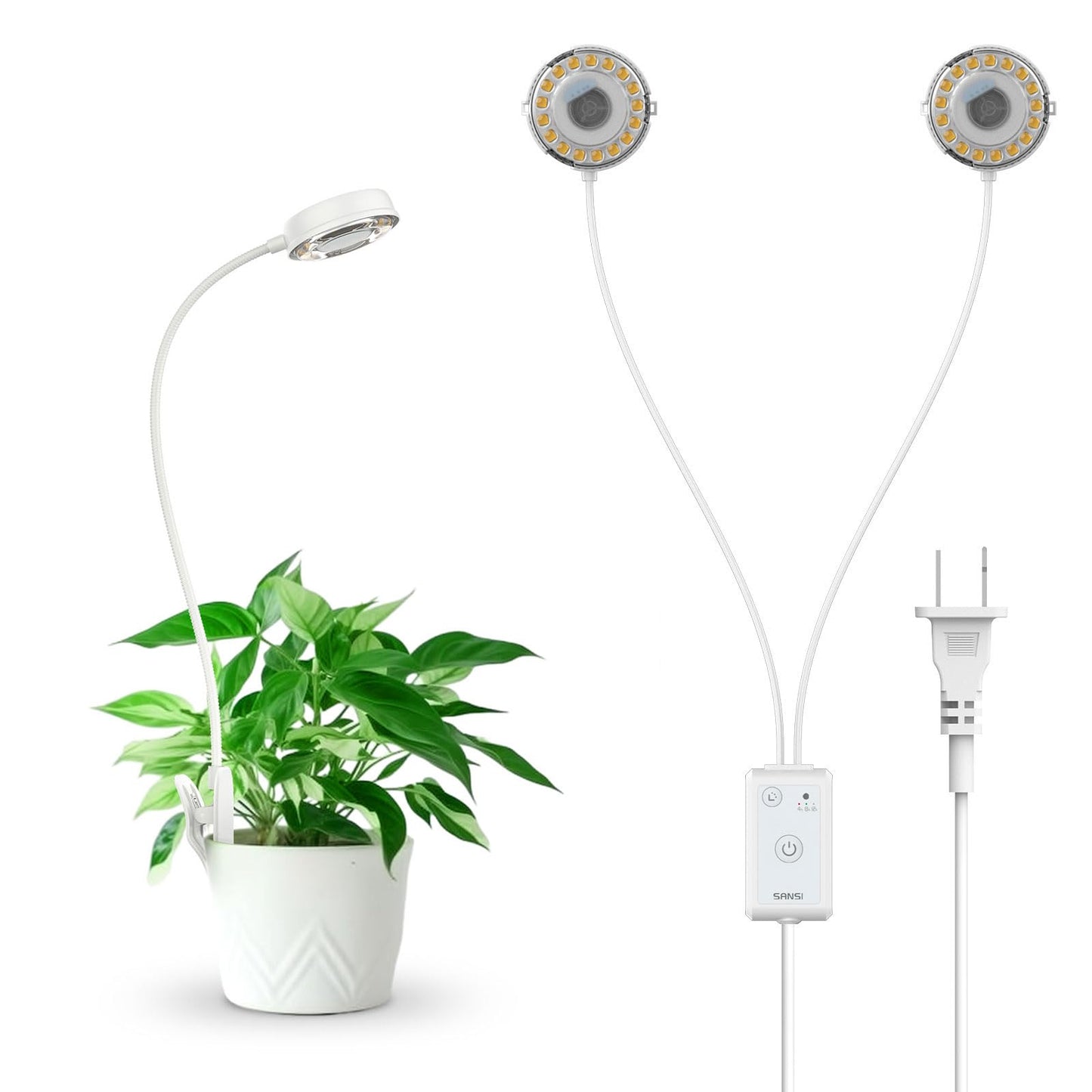 SANSI Grow Light 10W Clip-on LED Plant Lamp with 4-Level Dimmer, Auto On/Off Timer+Puck Grow Light, LED Plant Light for Indoor Plants Full Spectrum 10W Small
