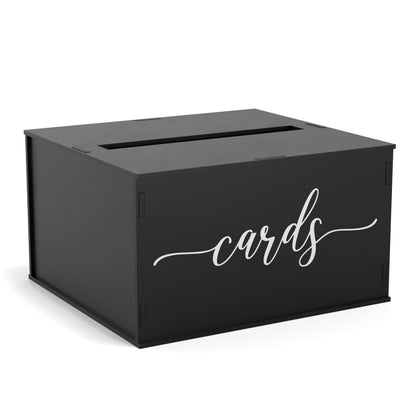 Heather & Willow Rustic Wooden Card Box with Lid | Wedding & Baby Shower Decoration - Black