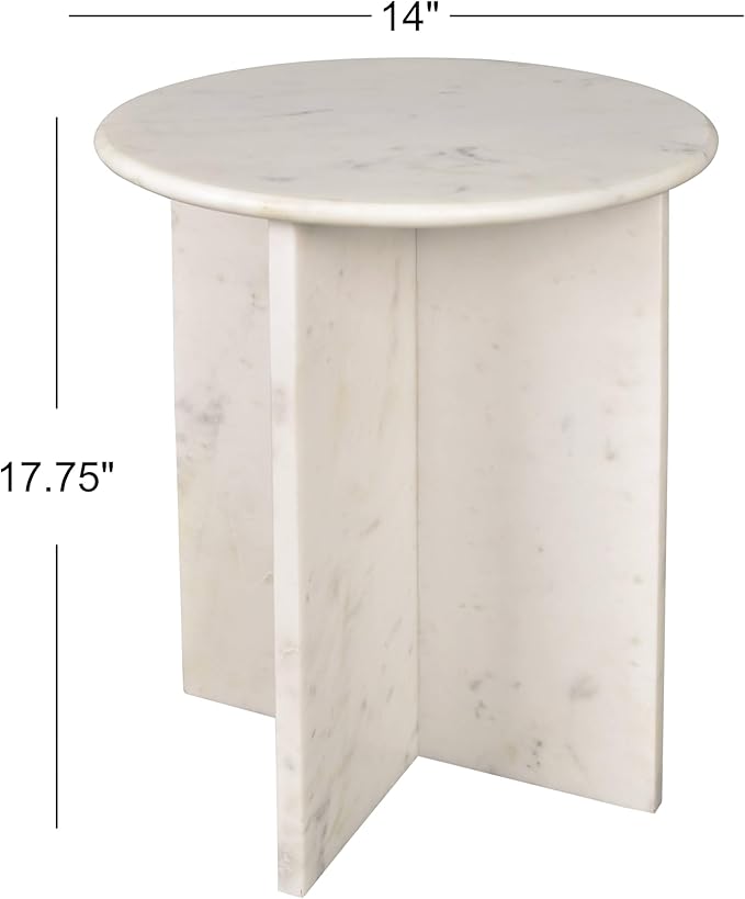 JONATHAN Y Javier Solid White Marble End Table, 17.75" Round Modern Accent Side