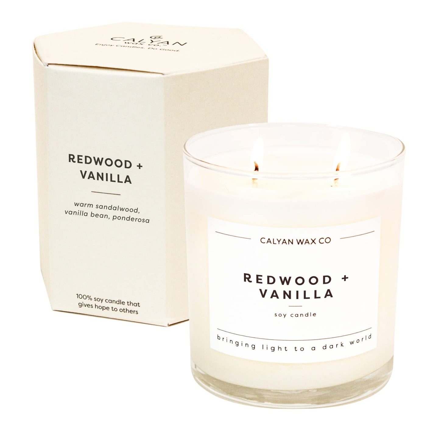 Calyan Wax Co. Redwood & Vanilla 2 Wick Scented Candle - 37 Hour Burn - Luxury Clean Soy Wax Candles - Long Lasting Large Glass Jar Candle for Home - 8.8oz