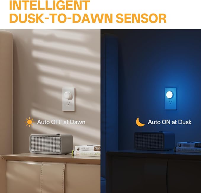 Mini Plug in Night Light, Dusk to Dawn Sensor, 4-Color, LED Toilet Night Lights, Dimmable Color Changing, for Kids Breastfeeding, Sleep Aid, Bedroom, Nursery, Hallway, 4Pack