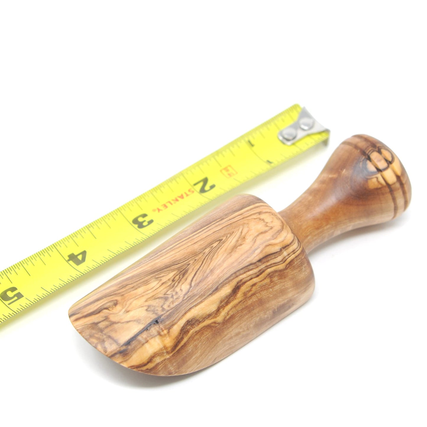 BeldiNest Olive Wood 4.5" Set of 2 Wooden Bath Salt Scoops, Great Spice Scoops or Scooping, Grain Baking Powder, Baking Soda, Spice, Coffee, Tea and Milk Powder