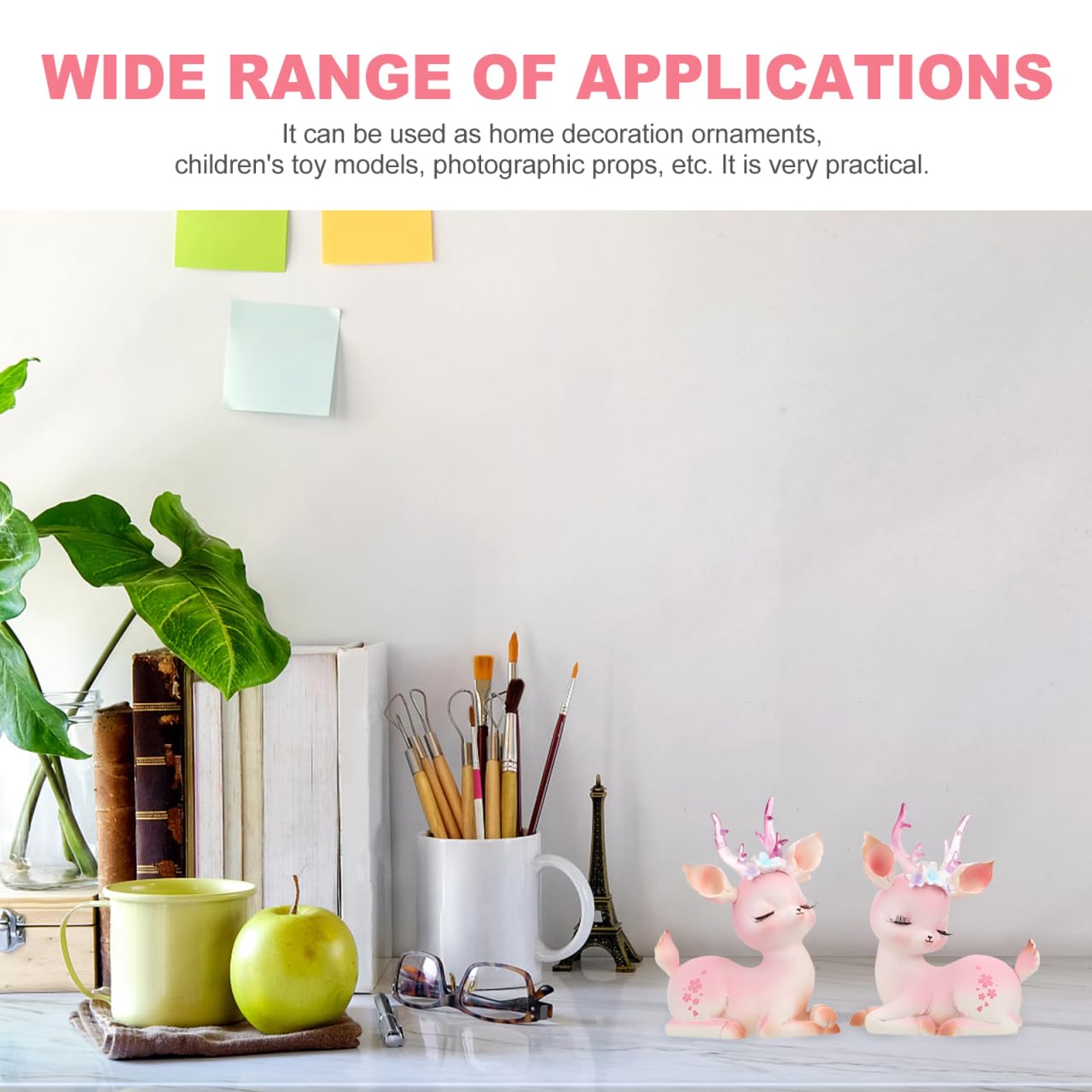 Garneck 2Pcs Pink Resin Deer Ornaments Mini Cartoon Deer Figurines for Car Dashboard Decor Christmas Figurines Home Office Desk Bedroom Study Table Seasonal Decor