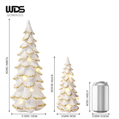 WDS WONDROUS Christmas Tree Figurine Light Up Green, 2Pcs Christmas Trees with Lights, Xmas Tree Figurines for Tabletop Mantel Shelf Fireplace Holiday Decorations for Home and Gift
