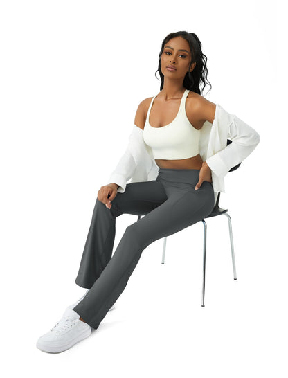 Womens Yoga Pants with Pockets High Waisted Flare Leggings Bell Bottom Yoga Dress Pants Seamless Bootcut Pants