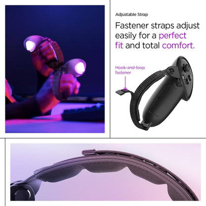 Spigen Silicone Fit Designed for Meta Quest 3 / Quest 3S / Quest 3S Xbox Edition Controller Grips, Non-Slip Adjustable Controller Strap with Battery Opening - Black