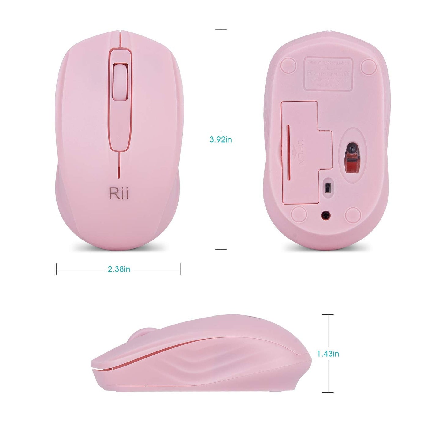 Rii Wireless Mouse, 2.4G Portable Computer Mice for PC, Laptop, Windows,Office Included Wireless USB dongle (Black)