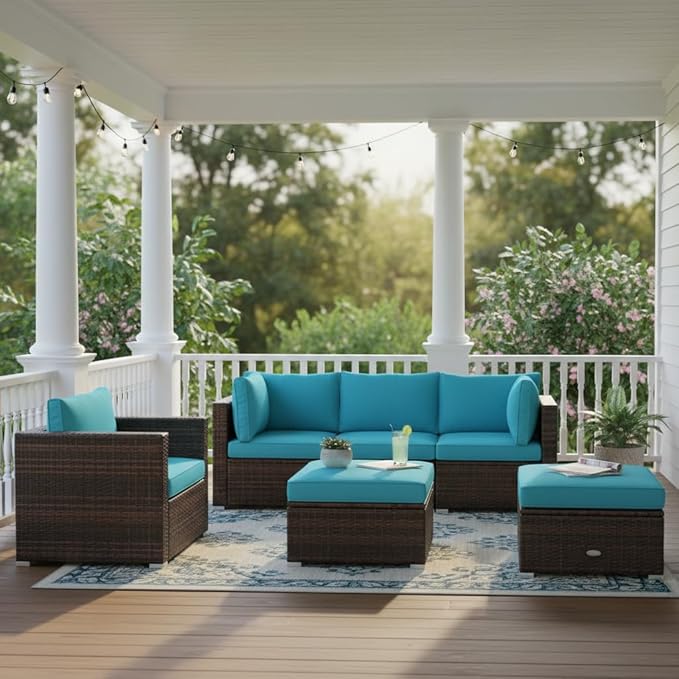 Tangkula 6 Pieces Wicker Patio Furniture Set, PE Rattan Outdoor Sectional