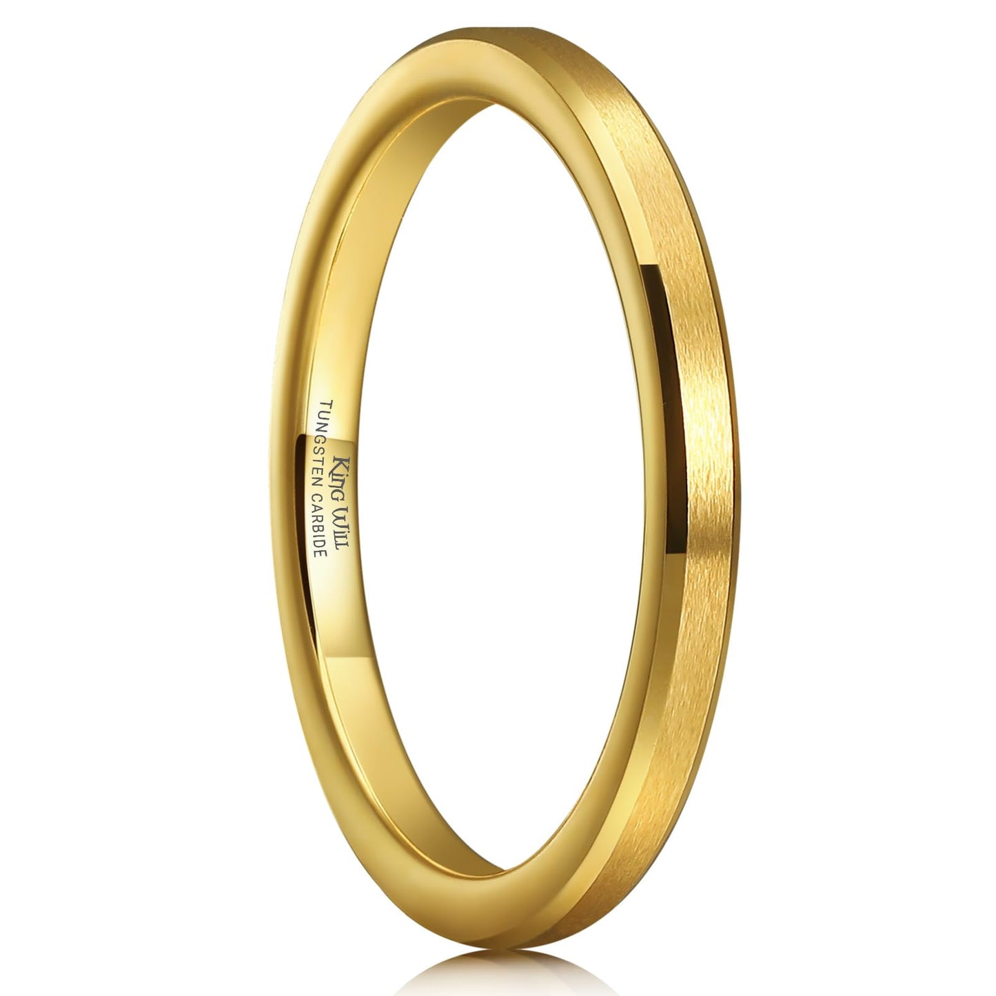 King Will 2mm Gold Tungsten Wedding Band Basic Wedding Ring For Men with Brushed Matte Surface Beveled Polished Edge Comfort Fit 7