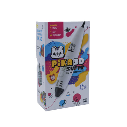 PIKA3D Super 3D PRINTING PEN - Includes 3D Pen, 4 Colors of PLA Filament Refill with Stencil Guide and User Manual, White