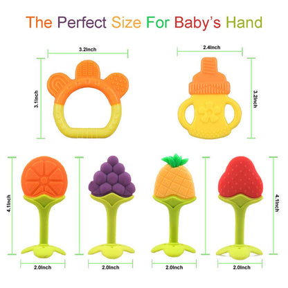 Baby Teething Toys 6 Packs BPA Free Silicone Baby Teethers, Freezer Safe Organic Infant Teething Toys Soft & Textured for Natural Brain Development