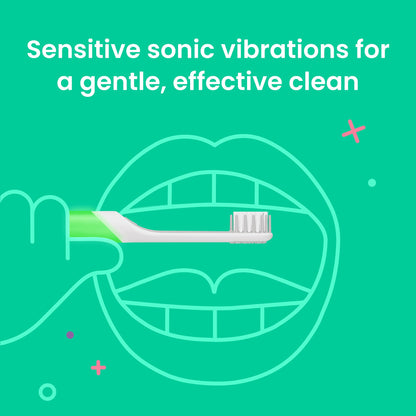 Quip Sonic Toothbrush for Kids with Timer - Includes Extra Brush Head and Travel Cover Mount - Electric, Soft Bristle Refill Head, Rubber Handle, 3 Month Battery Life - Travel Toothbrush - Blue