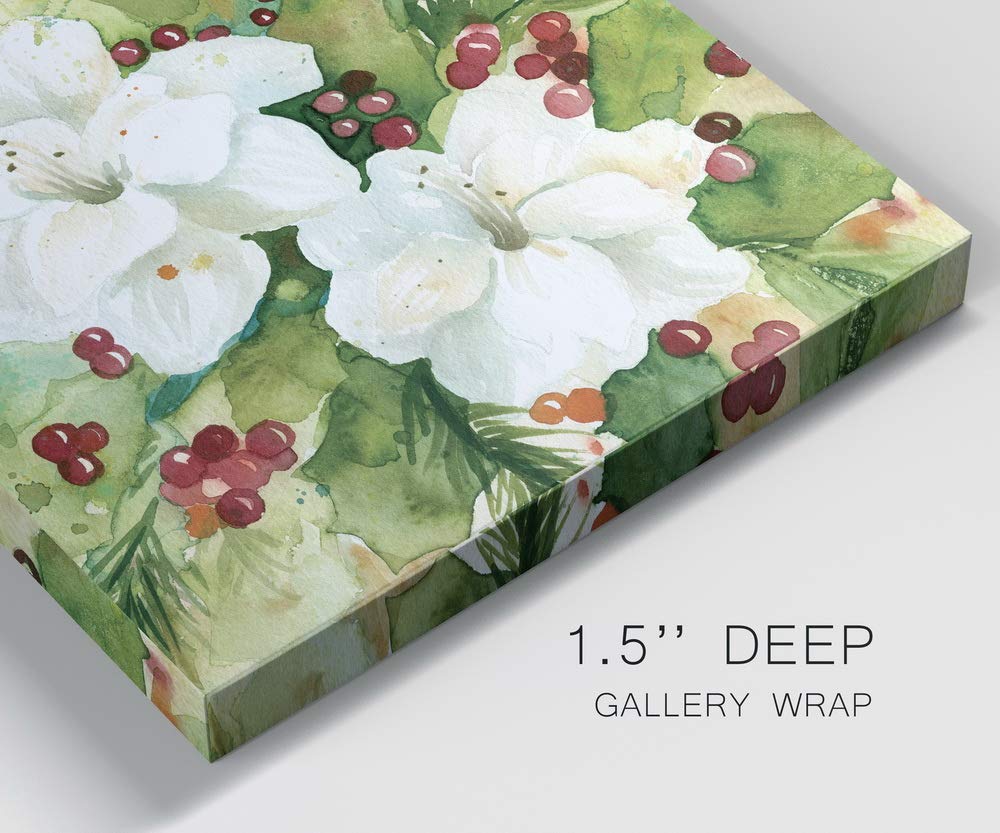 Renditions Gallery Holly Leaves Wall Art, Christmas & Winter Artwork, Festive Red & Green, Flowers, Floral, Premium Gallery Wrapped Canvas Decor, Ready to Hang, 24 in H x 24 in W, Made in America