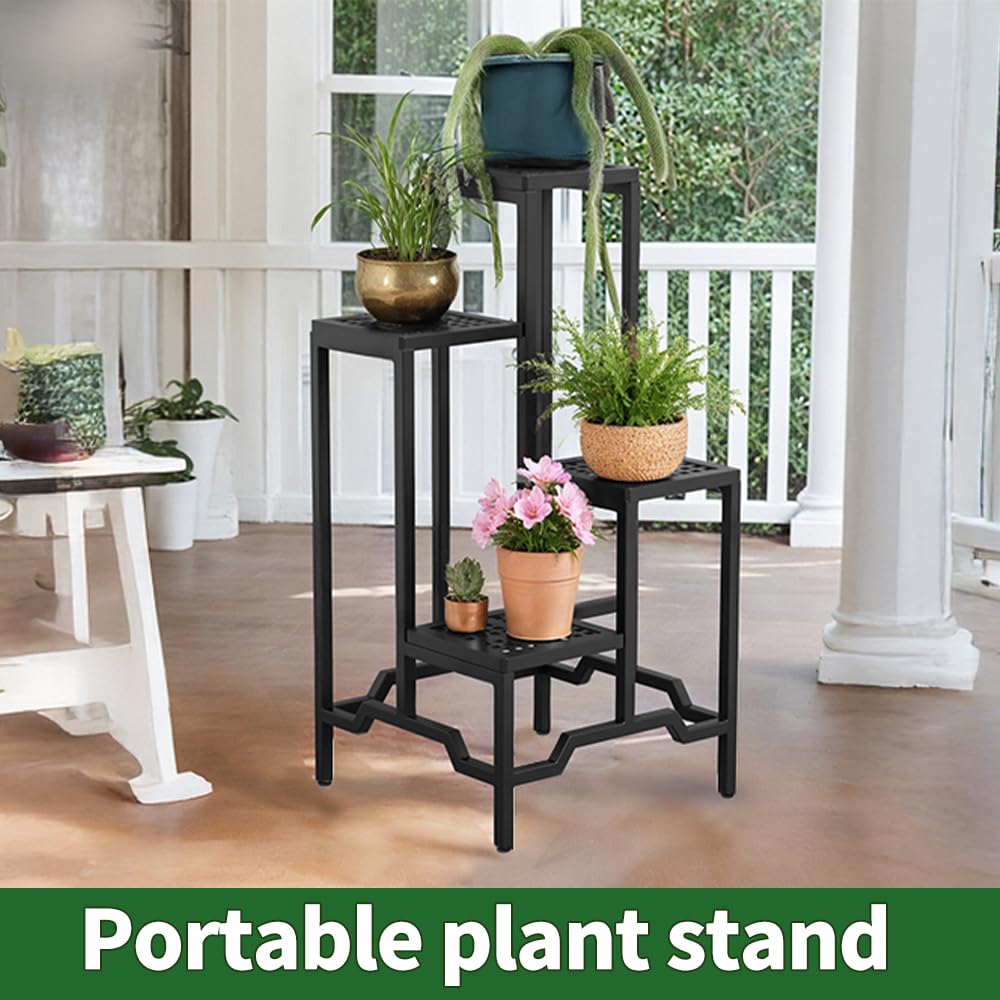 DHYGOTFUR Plant Stand - Aluminum Indoor/Outdoor Flower Rack, Waterproof & Rust-Proof, Stable Support for Pots, Perfect for Living Room, Balcony, Garden, and Office (Black, 4 Tier)