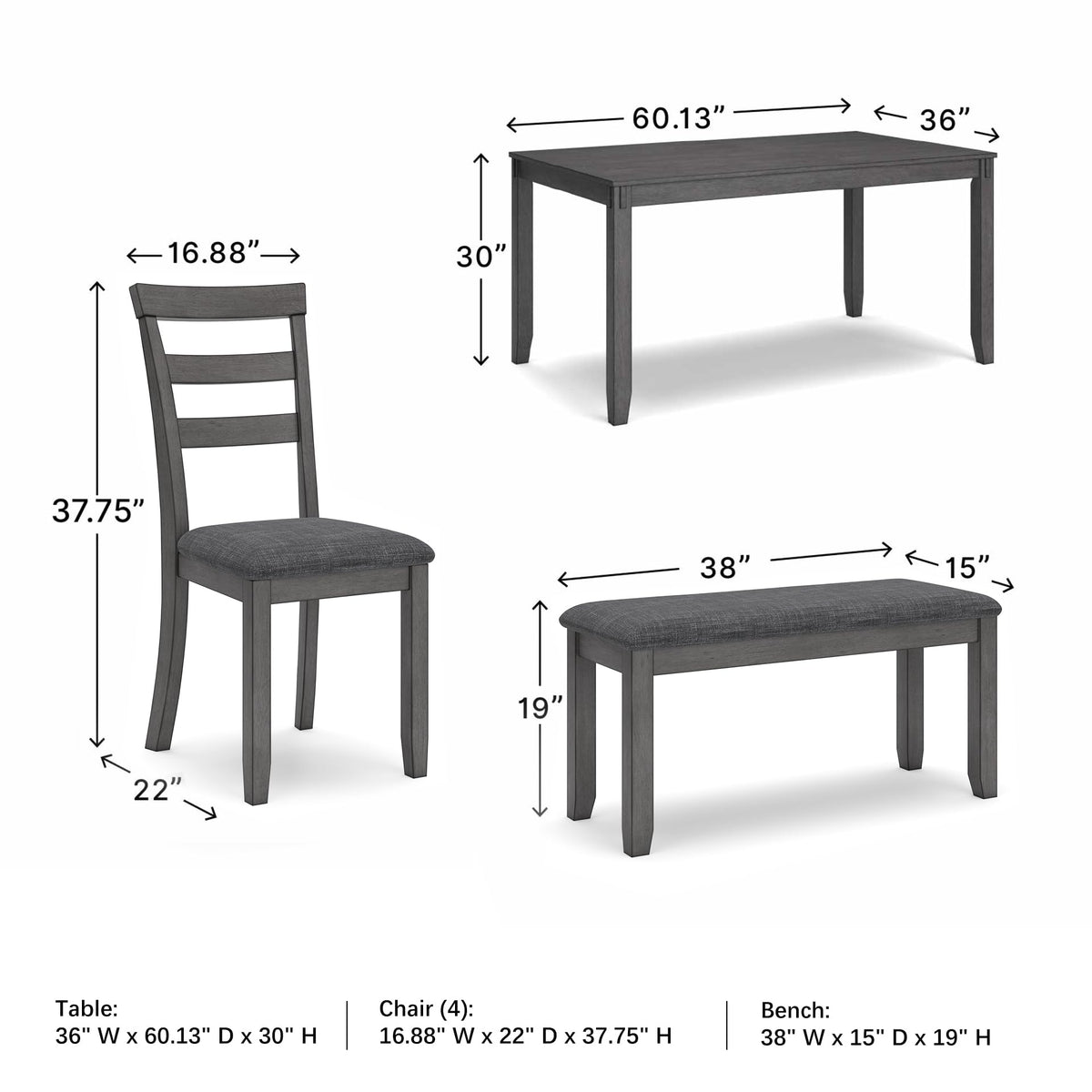 Signature Design by Ashley Bridson Dining Table Set For 6 With Bench, Wood 6‑Piece Kitchen Table And Chairs With Upholstered Seats, Transitional Charcoal Gray Dining Room Collection For Family Meals