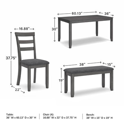 Signature Design by Ashley Bridson Dining Table Set For 6 With Bench, Wood 6‑Piece Kitchen Table And Chairs With Upholstered Seats, Transitional Charcoal Gray Dining Room Collection For Family Meals