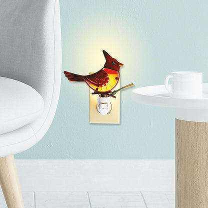 Current Cardinal Christmas Night Light - Holiday Plug Into Wall Nightlight, 5" Tall Stained Glass, Holiday Decorations, Christmas Home Décor