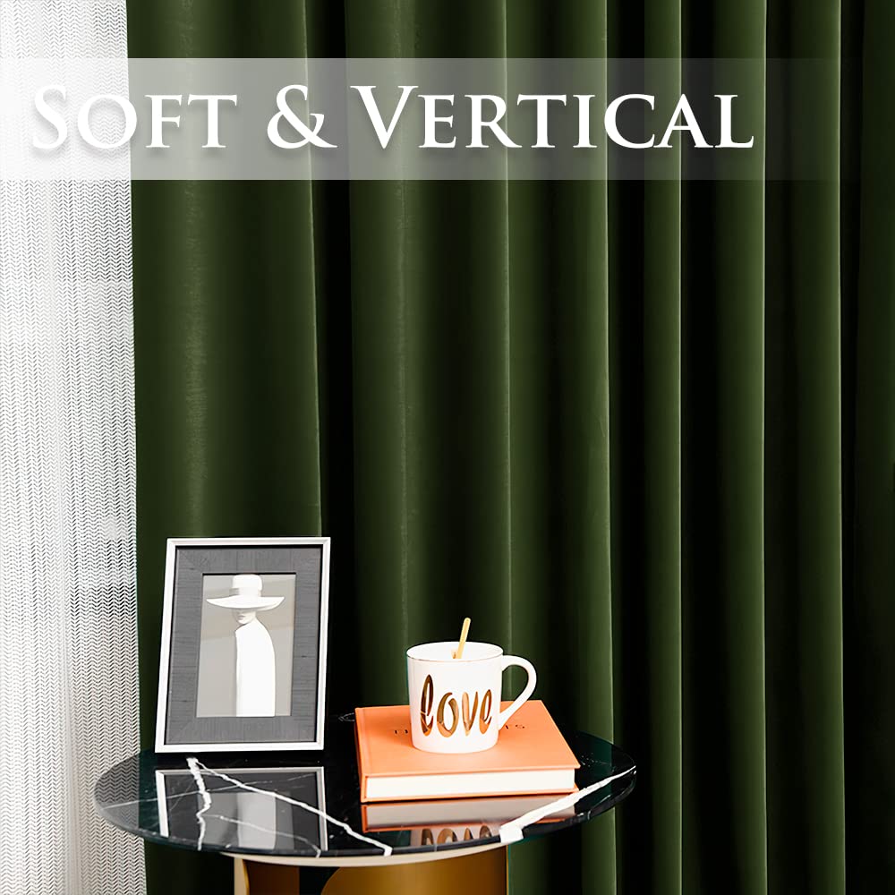 StangH Moss Green Curtains 108 inches Long - Luxury Velvet Room Darkening Sliding Door Drapes Thermal Insulated Soundproof Room Dividers for Closet, W52 x L108, 2 Panels